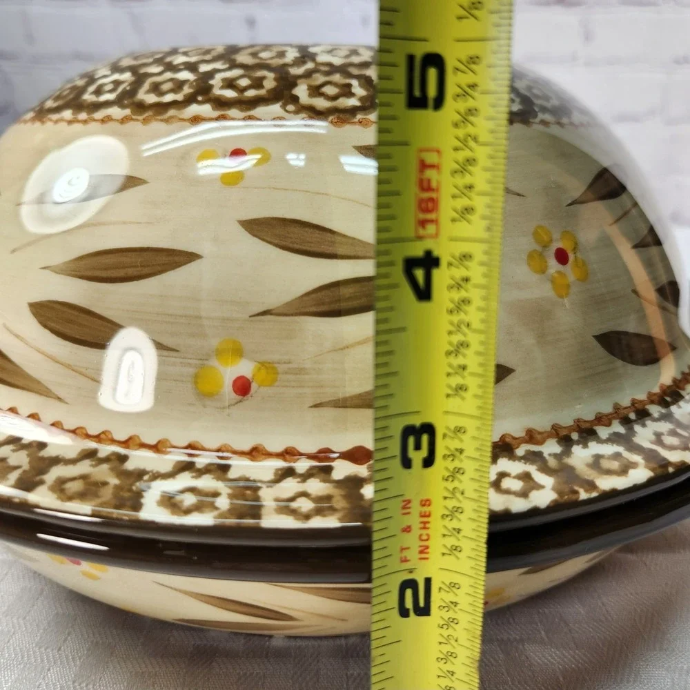 Set‎ 2 Temptations By TARA Old World Brown Yellow Pie Dish & Lid / Serving Bowl